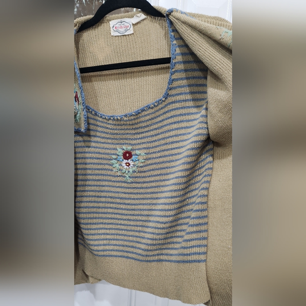 Vintage Noodle Soup beige sweater blouse floral embroidery women's (no s… - Picture 3 of 6